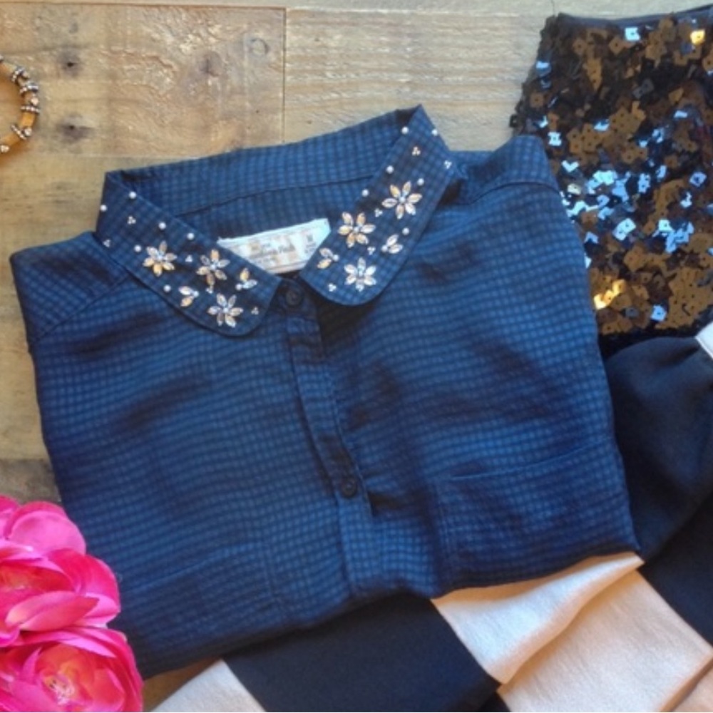 A&F sheer embellished button down